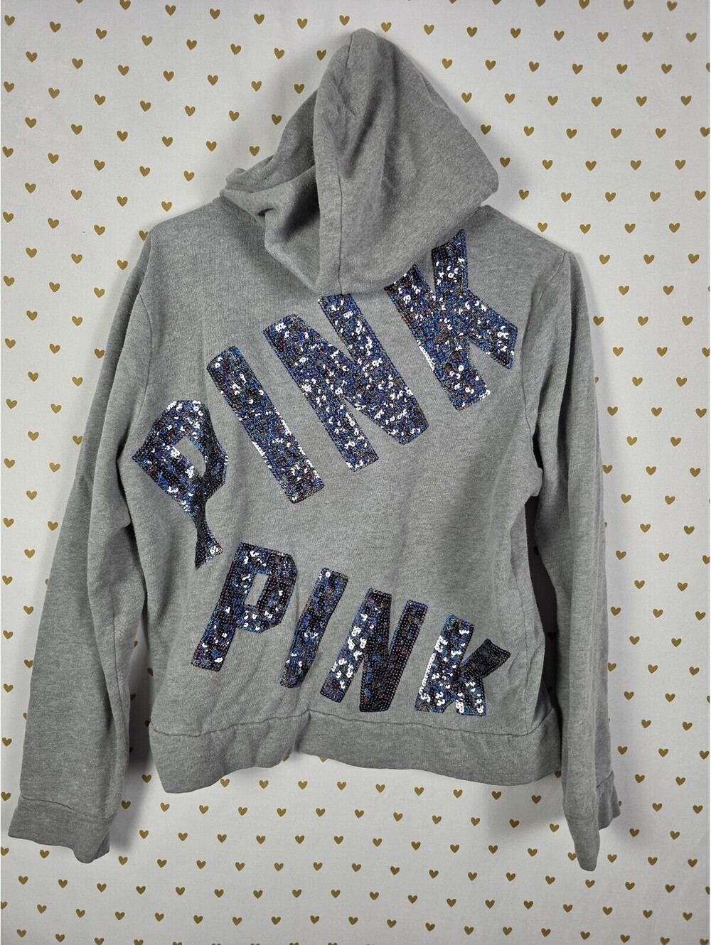 Victorias Secret Pink Bling Logo Full Zip Hoodie Jacket Sequined large